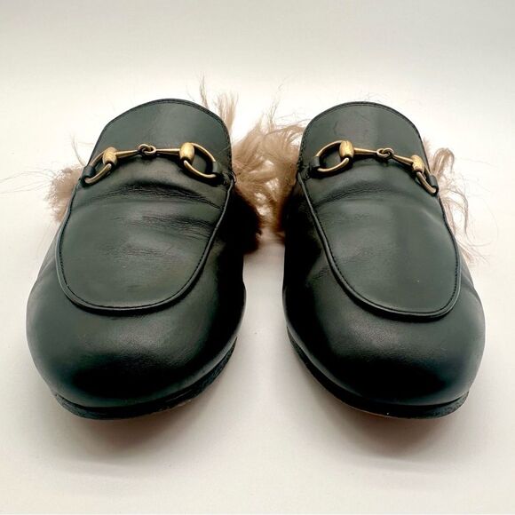 Gucci Princetown Fur Mule Black Horsebit SlipperShearling Loafer Flats EU37 US7 - Picture 10 of 10